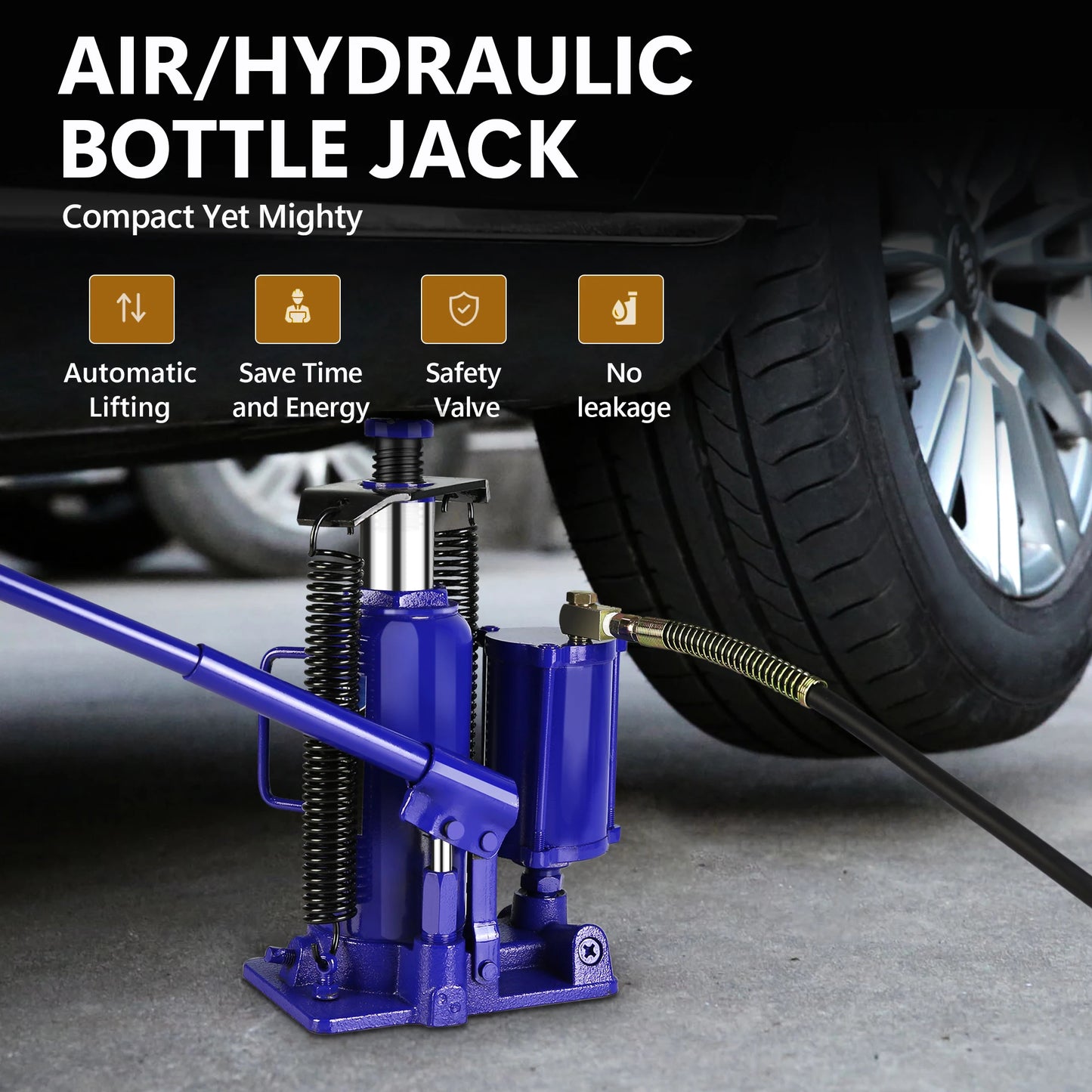 Pneumatic Air Hydraulic Bottle Jack With Manual Hand Pump