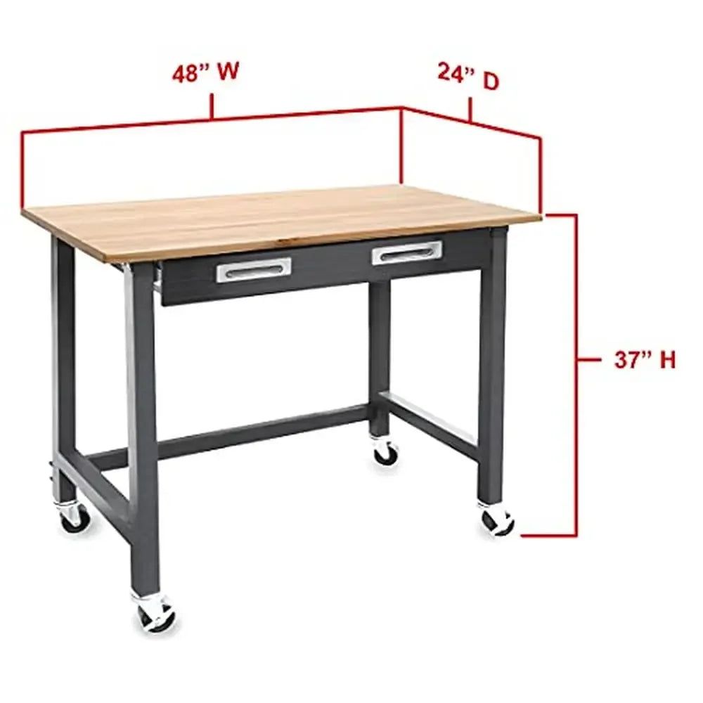 Wood Top Workbench With Steel Organizer Drawer