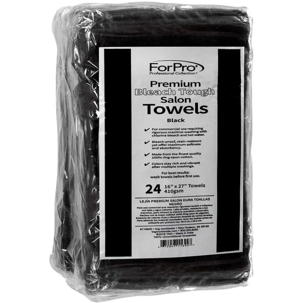 Premium Bleach Tough Salon Towels, Black, 16" W x 27" L, 24-Count