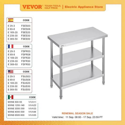 VEVOR Stainless Steel Food Prep Table