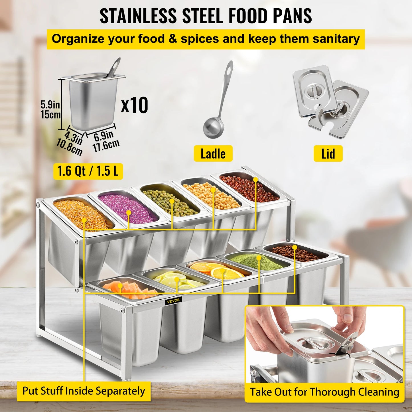 VEVOR Expandable Spice Rack Adjustable Stainless Steel