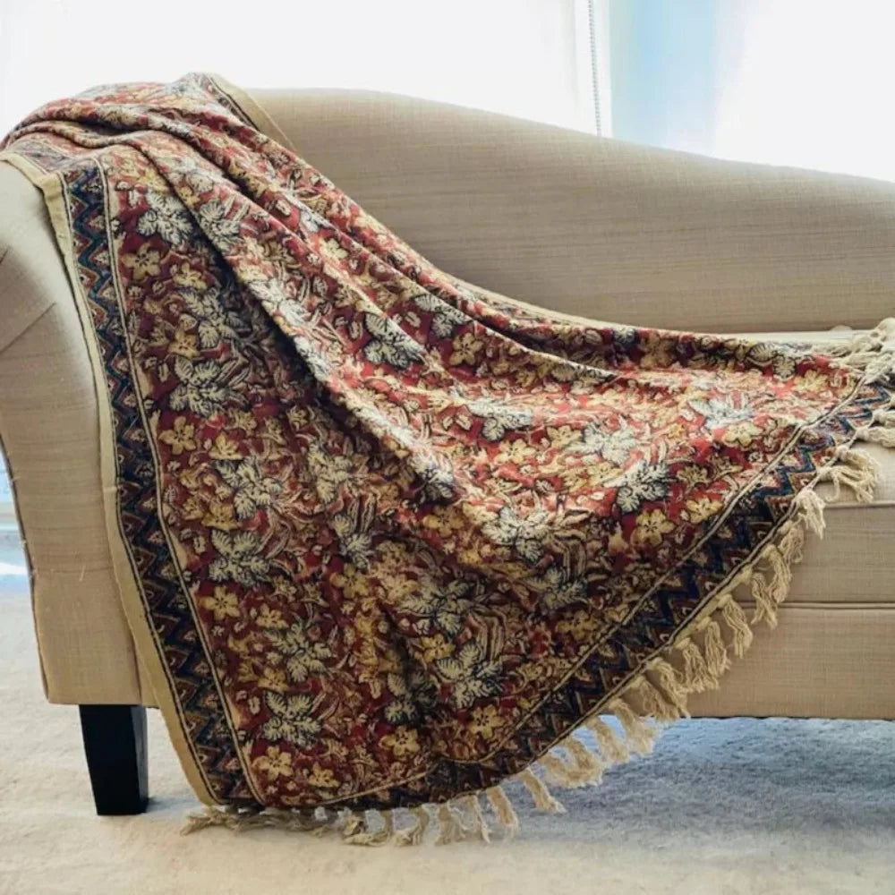 Vintage Green Floral Throw Blanket