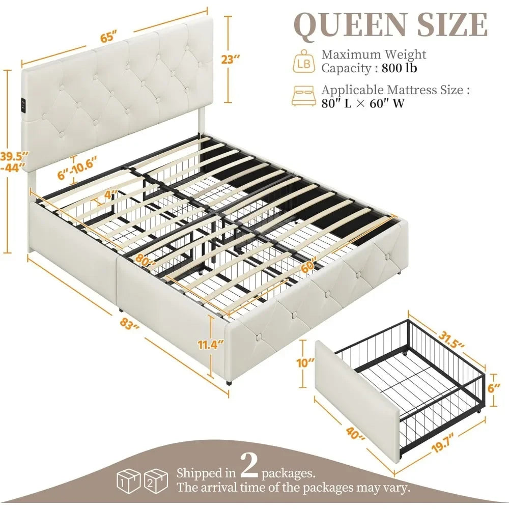 Queen Size Upholstered Bed Frame Ports