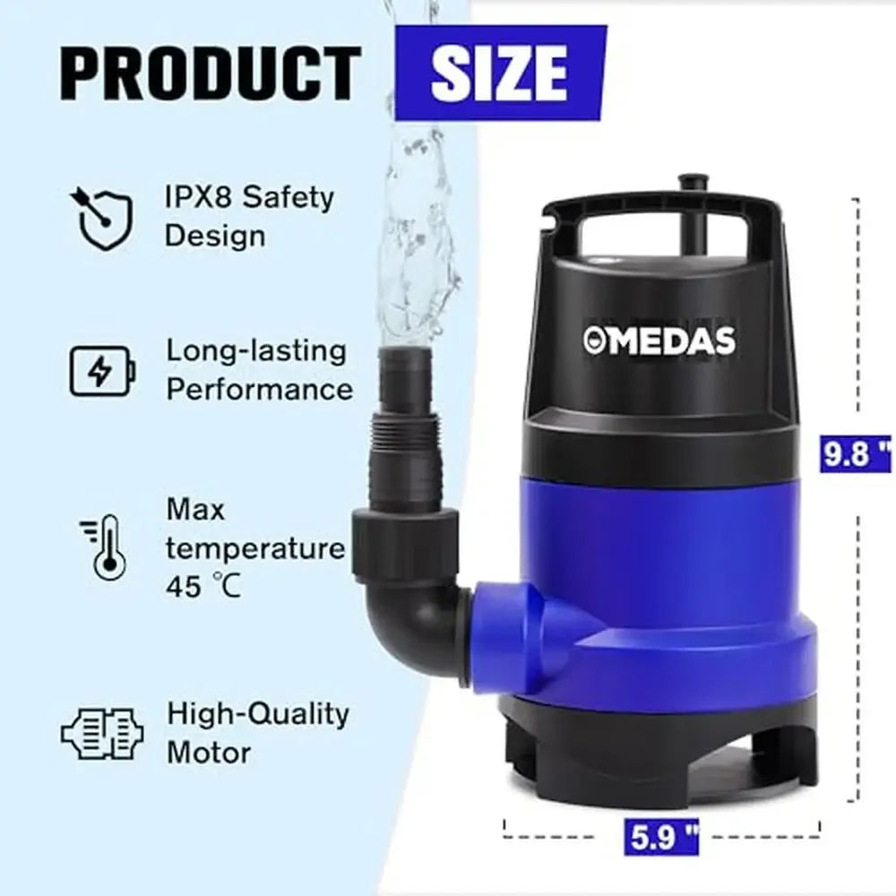 Portable 1HP Submersible Pump 3434GPH Flow Rate