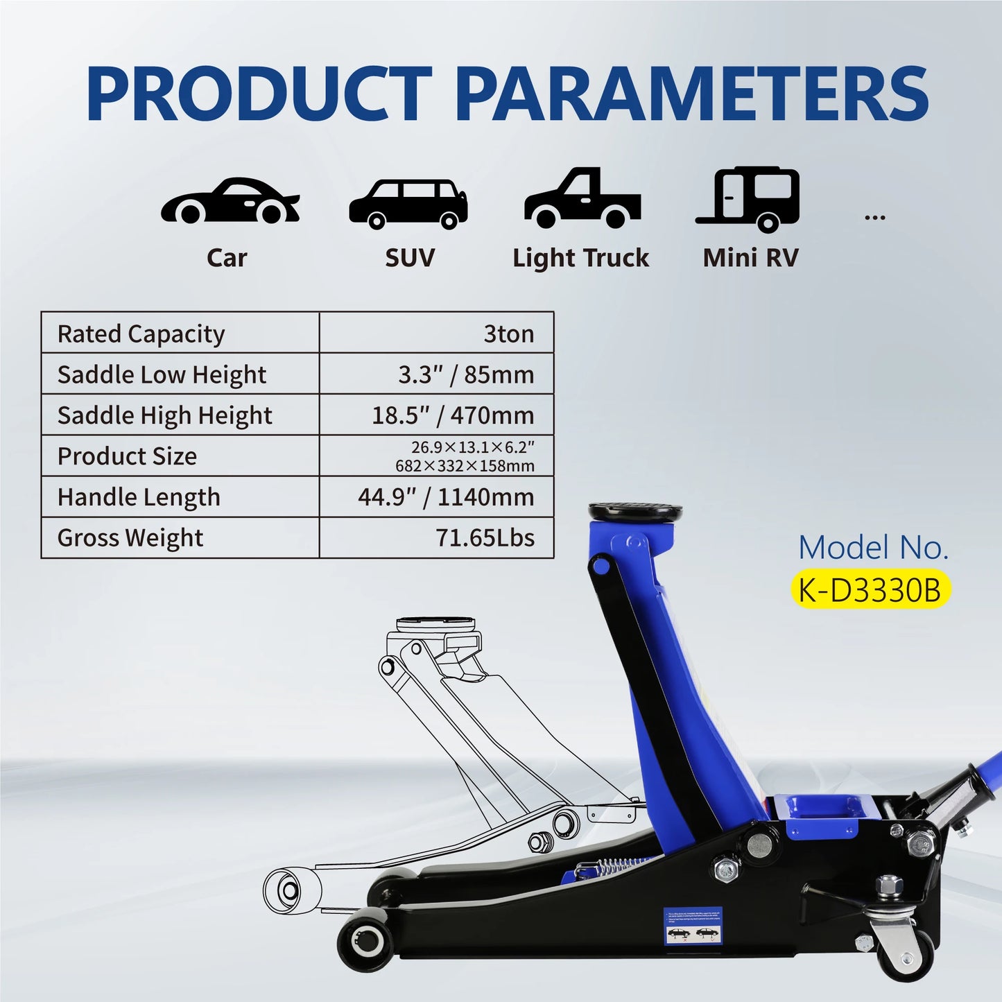 Hydraulic Low Profile and Steel Racing Floor Jack