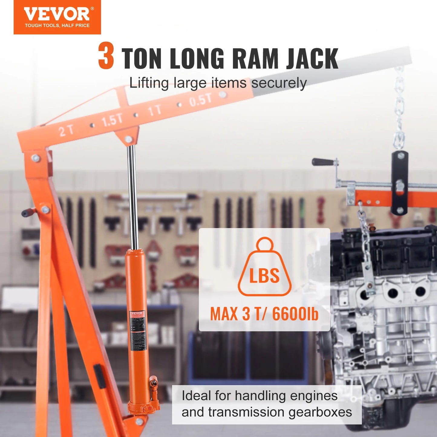 VEVOR Hydraulic Long Ram Jack 3/8 Ton Engine Hoist