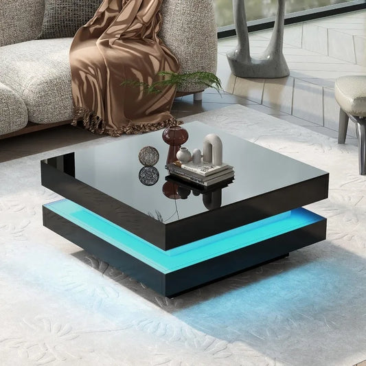 Contemporary LED Coffee Table for Living Room, Exquisite 2-Tier Centerpiece, Enhancing Ambiance with 16-Color Plug-in