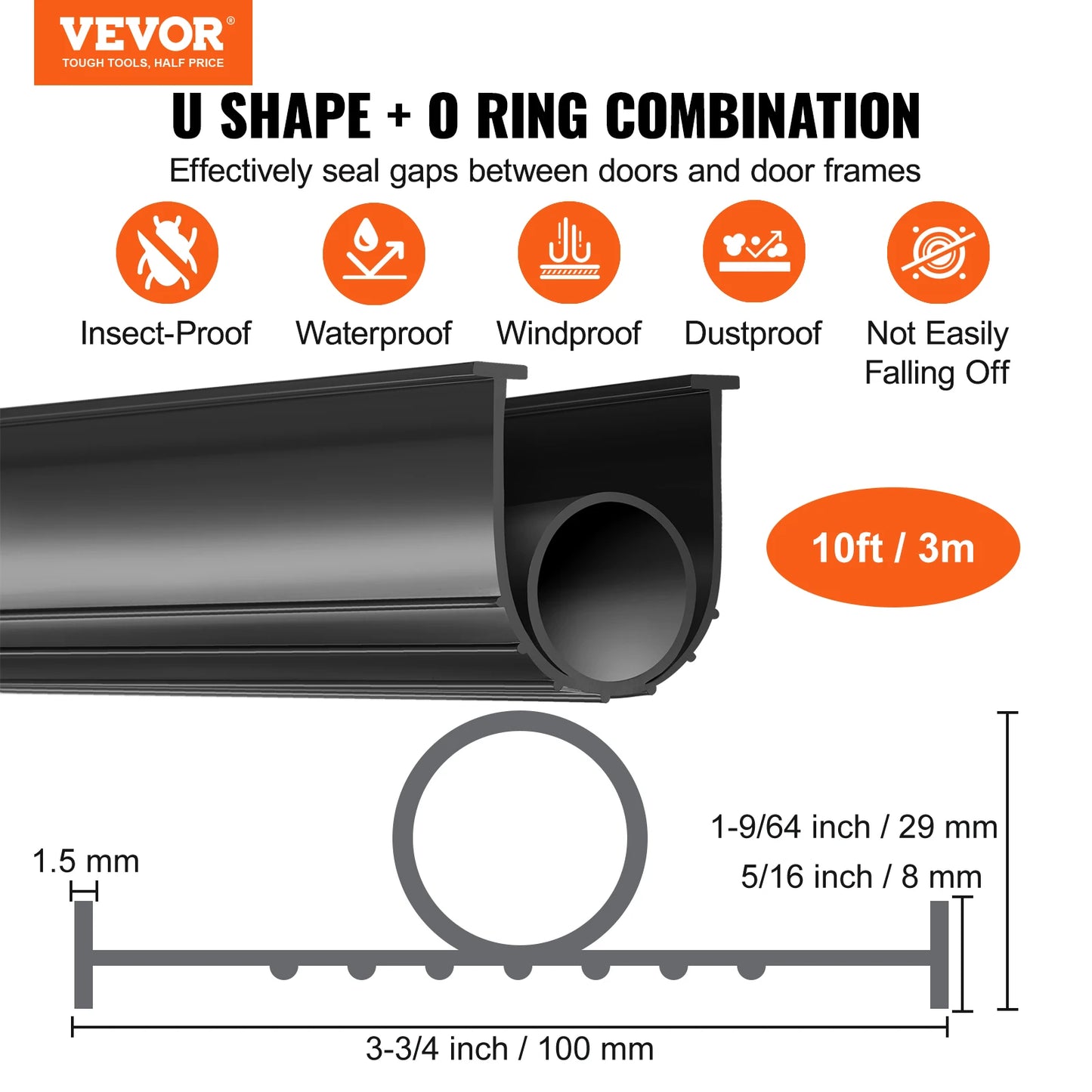 VEVOR 3m 4.8m 6m Garage Door Seals Bottom Rubber