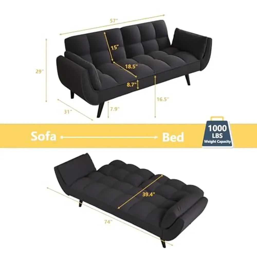 Velvet Convertible Futon Couch Bed With Adjustable Backrest