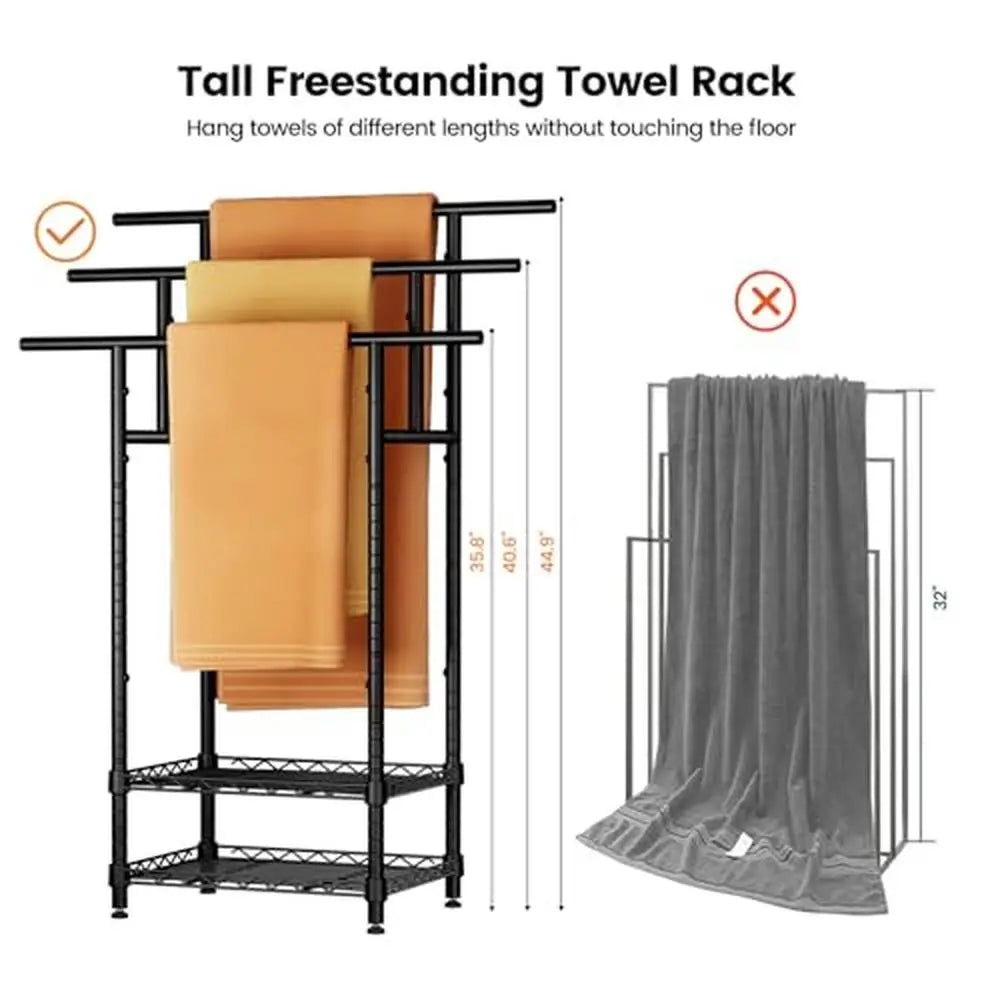 3-Tier Towel Rack Stand With Metal Basket