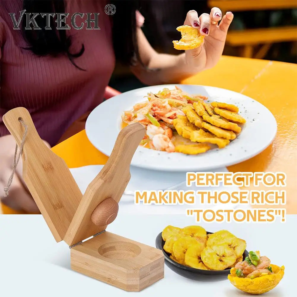 Kitchen Tostonera Plantain Press Banana Smasher Maker Wooden 2 In 1 Crispy Tostones For Fried Plantains Chips &Tostones Cups